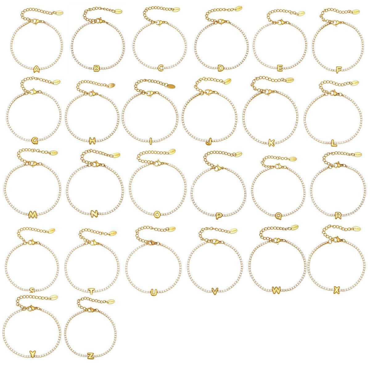 D관 - 스테인리스 스틸 18K 도금 알파벳 큐빅 팔찌 [RE023] 25.12-3