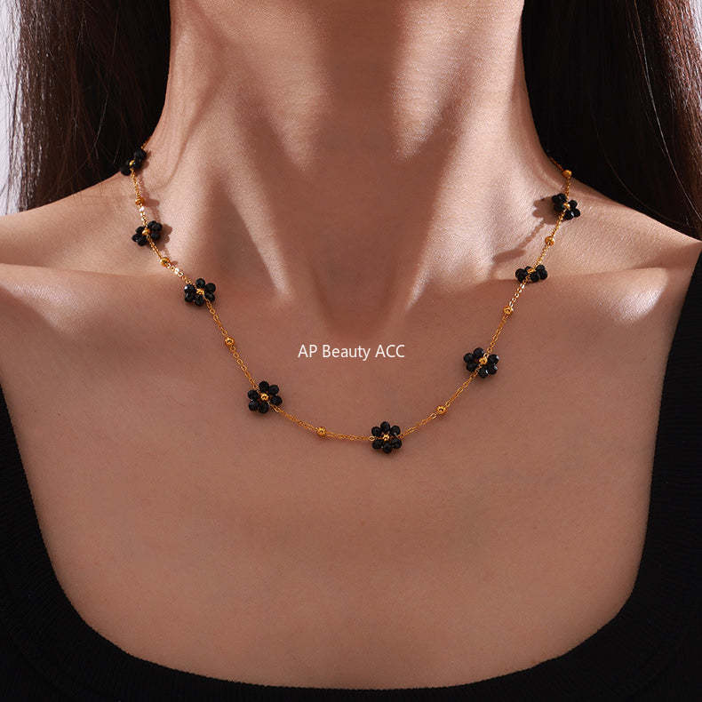 D관 - 티타늄 스틸 18K 도금 데이지 천연석 목걸이 팔찌 [P056-E056] 24.06-4