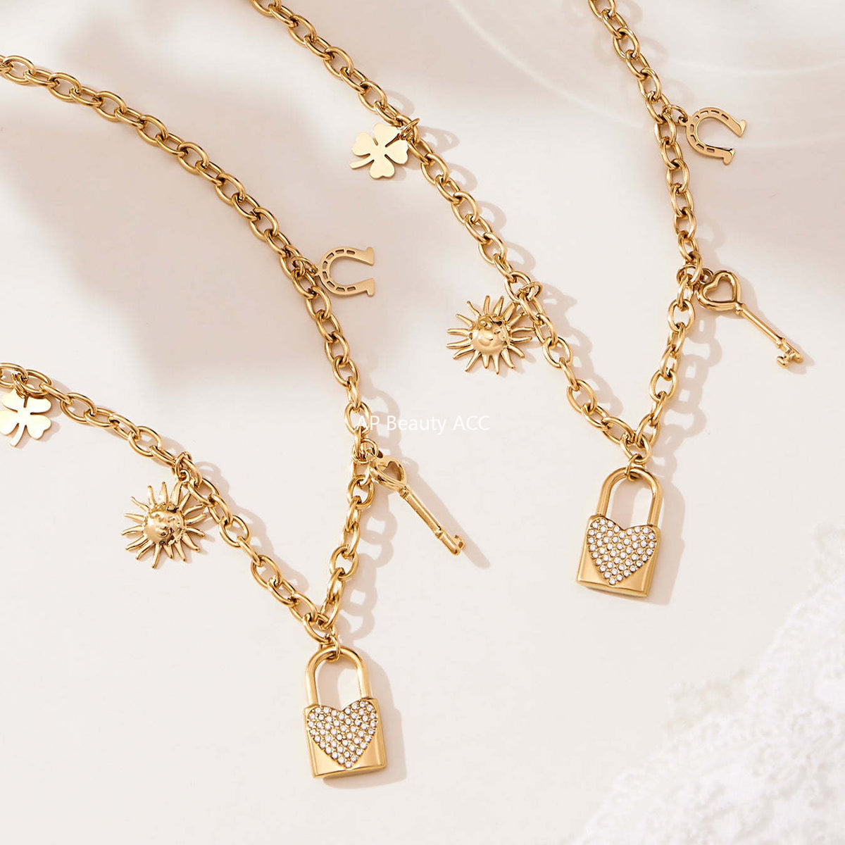 D관 - 18K 도금 스테인리스 스틸 큐빅 자물쇠 스퀘어 펜던트 목걸이 [P1322] 25.10-4