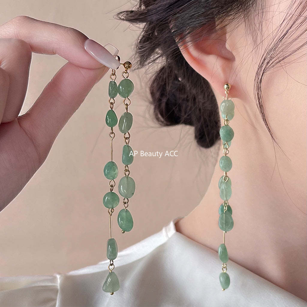C관 - 핸드메이드 아벤츄린 숲 속 감성 고급스러운 긴 귀걸이 [4093] 24.05-3