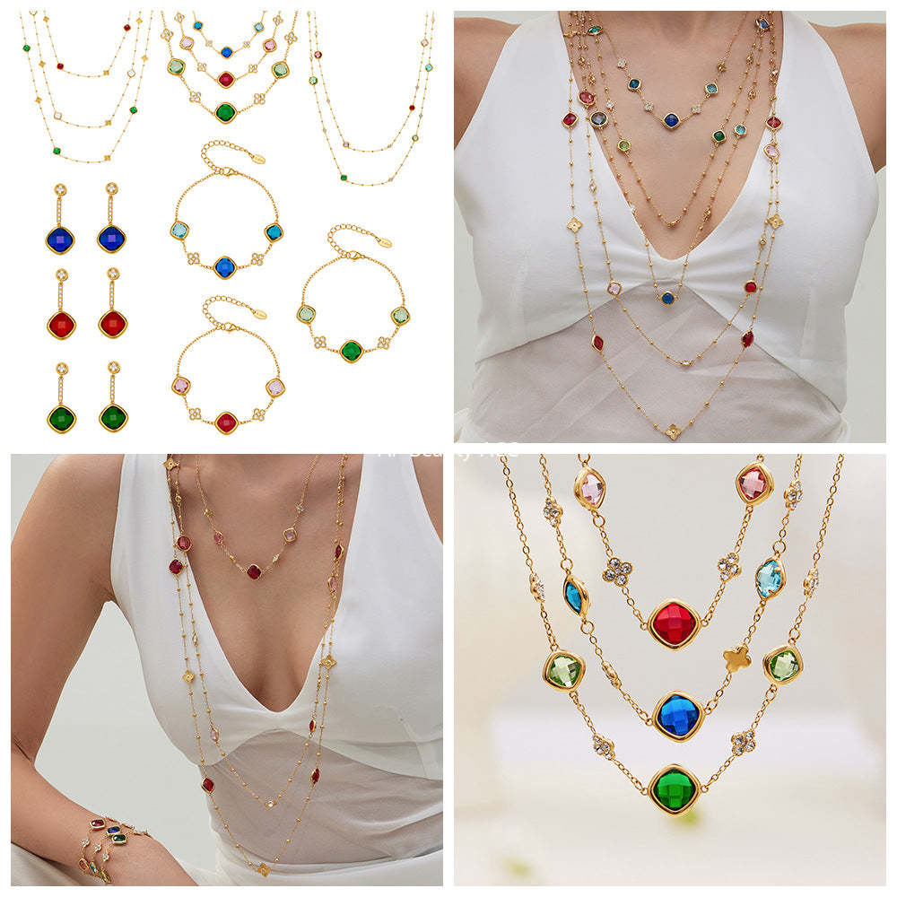 D관 - 스테인리스 스틸 둥근 사각 컷팅 큐빅 목걸이 귀걸이 팔찌 [TXP509] 25.12-1