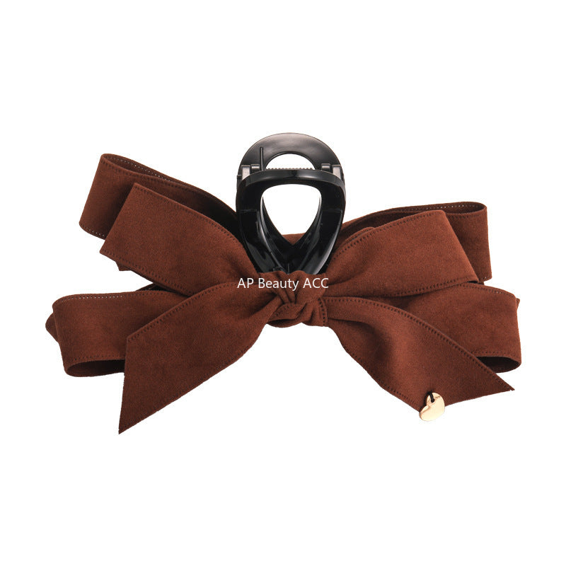 E관 - 벨벳 리본 골드 하트 포인트 대형 집게핀 [27560] 25.10-2