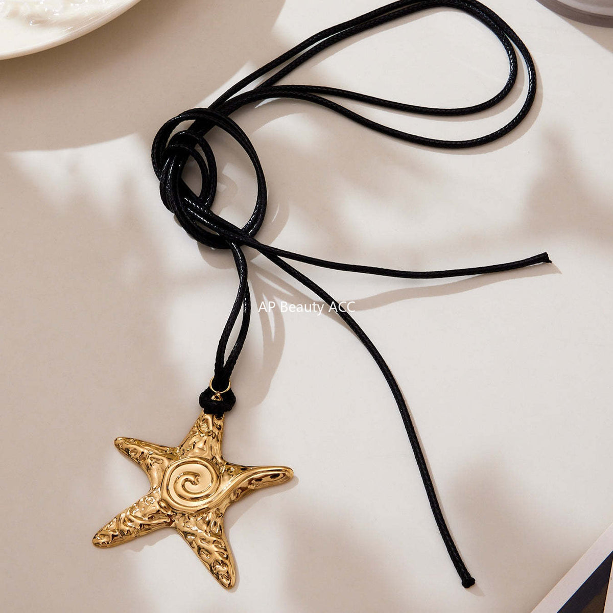 D관 - 18K 도금 스테인리스 스틸 블랙 스트랩 불가사리 펜던트 목걸이 [P1615] 25.10-4