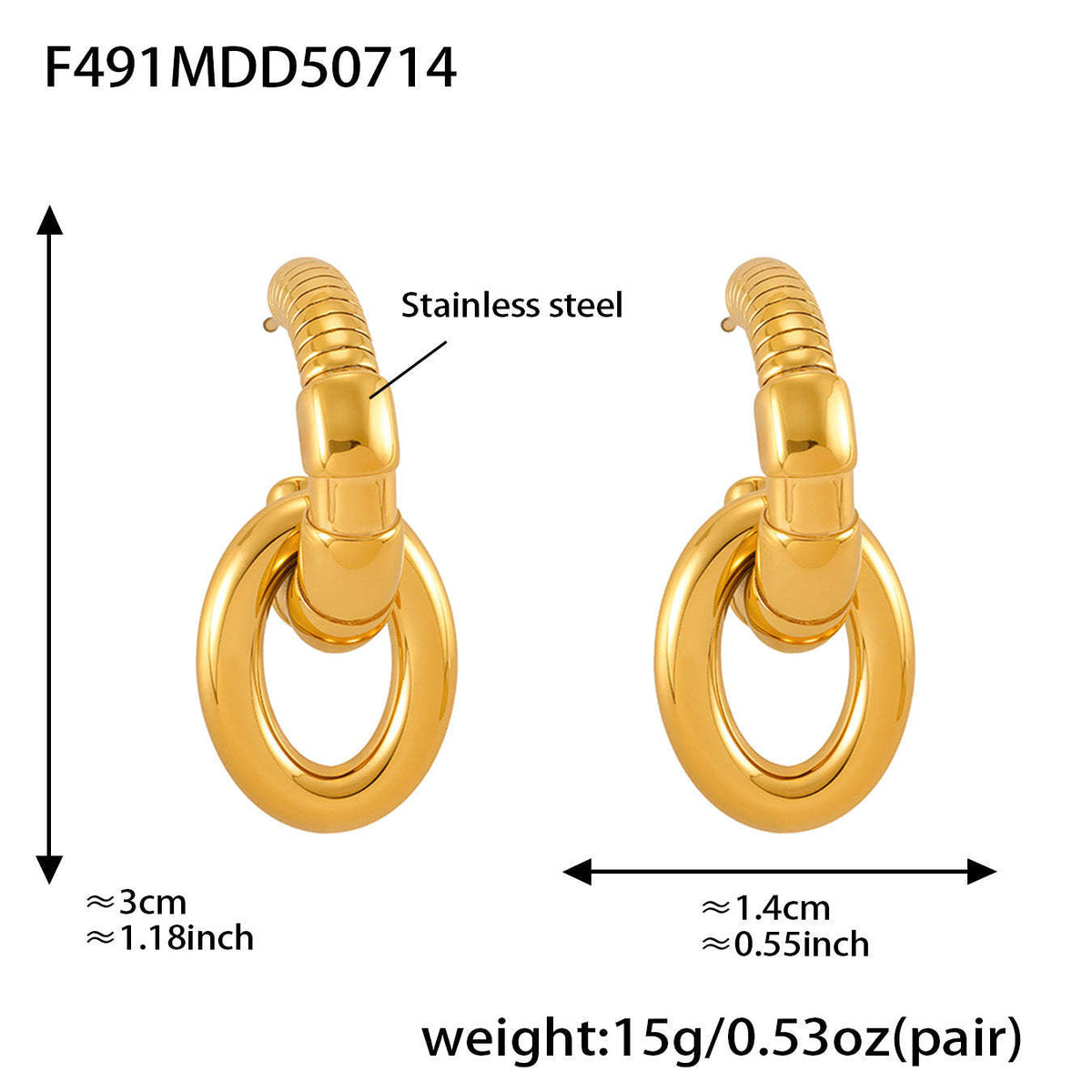D관 - 스테인리스 스틸 비정형 C형 투톤 귀걸이 [F491-F492-F1095] 25.07-3