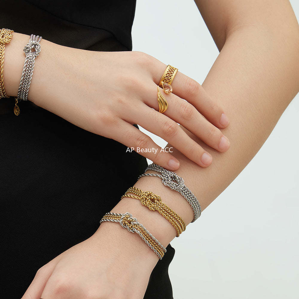 D관 - 스테인리스 스틸 18K 도금 매듭 체인 팔찌 [E151] 25.12-3