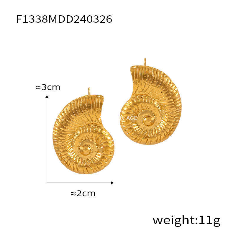 D관 - 레트로 소라 기하학적 티타늄 스틸 골드 도금 유니크 엘레강스 귀걸이 [F1338-40-F1345] 24.04-1
