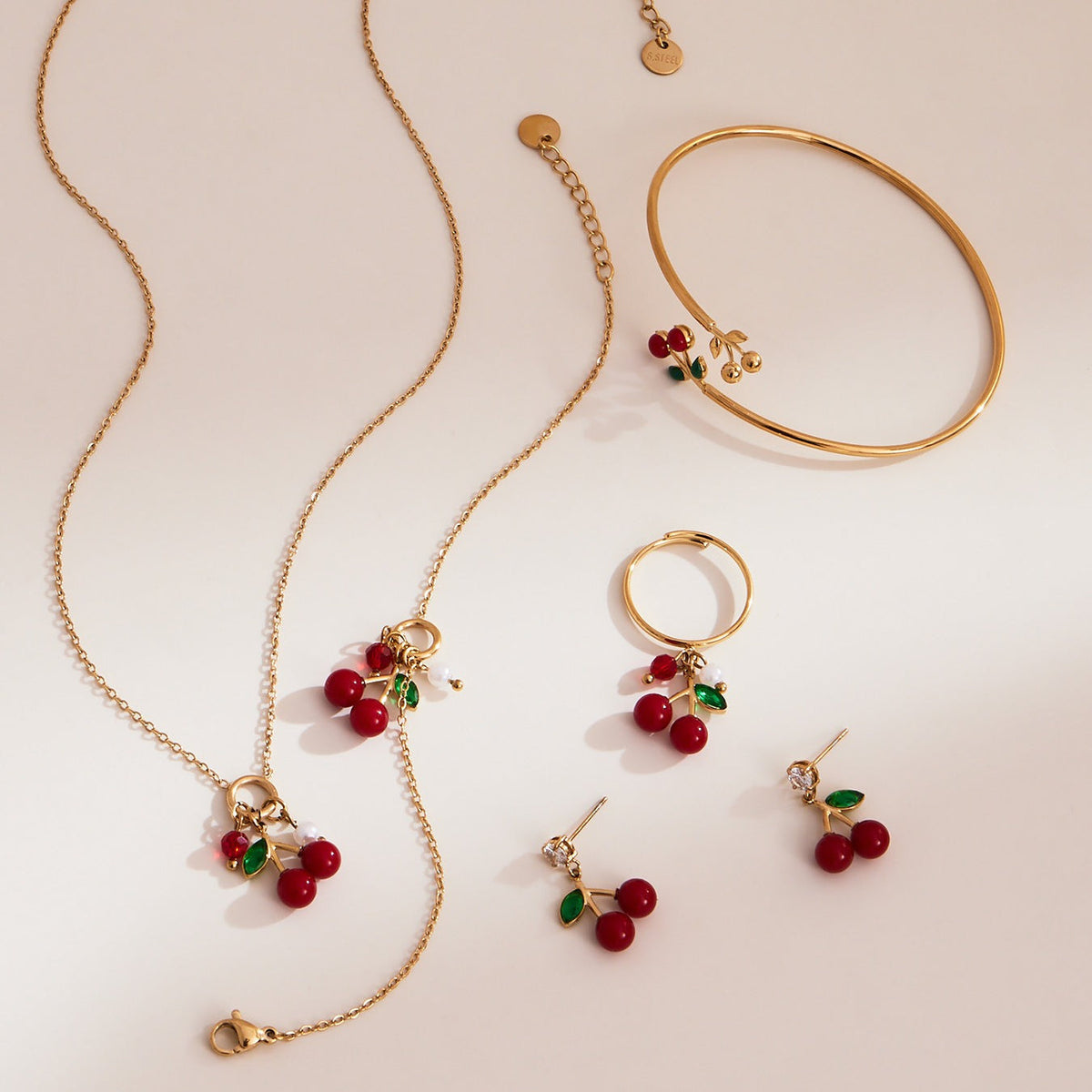 D관 - 스테인리스 스틸 체리 펜던트 목걸이 귀걸이 팔찌 반지 [TXP407] 25.09-4