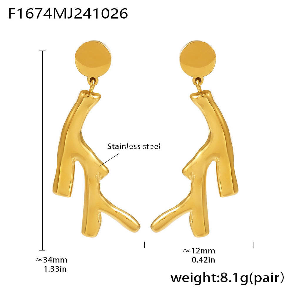 D관 - 생명 나무 가지 비정형 변색 방지 스테인리스 스틸 PVD 18K 도금 귀걸이 [F1670-F1674] 24.11-1