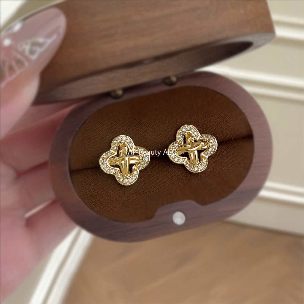 C관 - 925 은침 큐빅 클로버 모양 귀걸이 [6879] 25.10-1