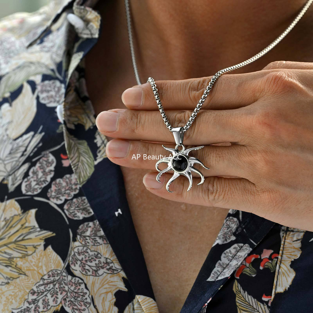 G관 - 스테인리스 스틸 블랙 오닉스 문어 펜던트 목걸이 [PN-2220] 25.12-2