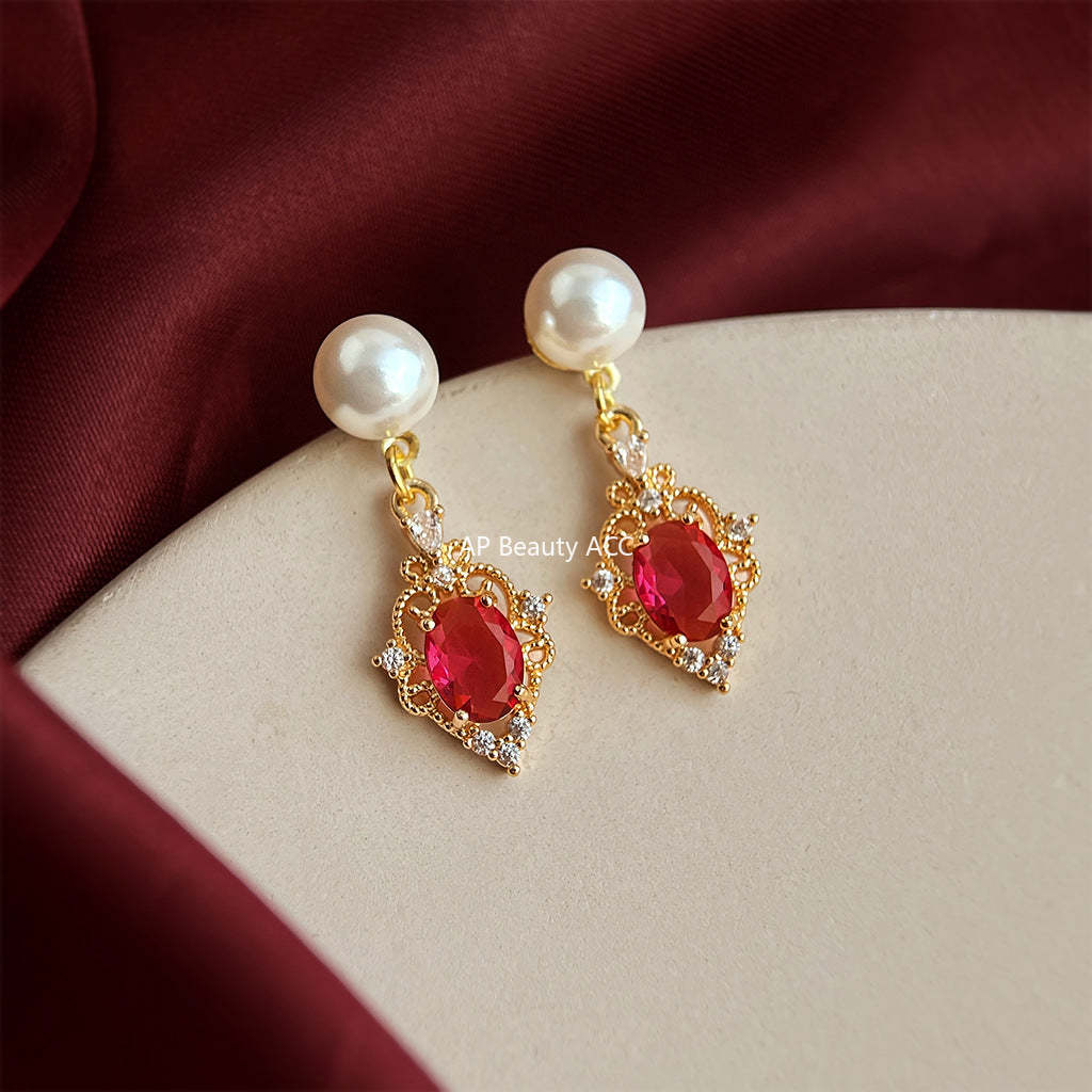 C관 - 핸드메이드 큐빅 글라스 진주 드롭 925 은침 귀걸이 [7087] 25.11-3