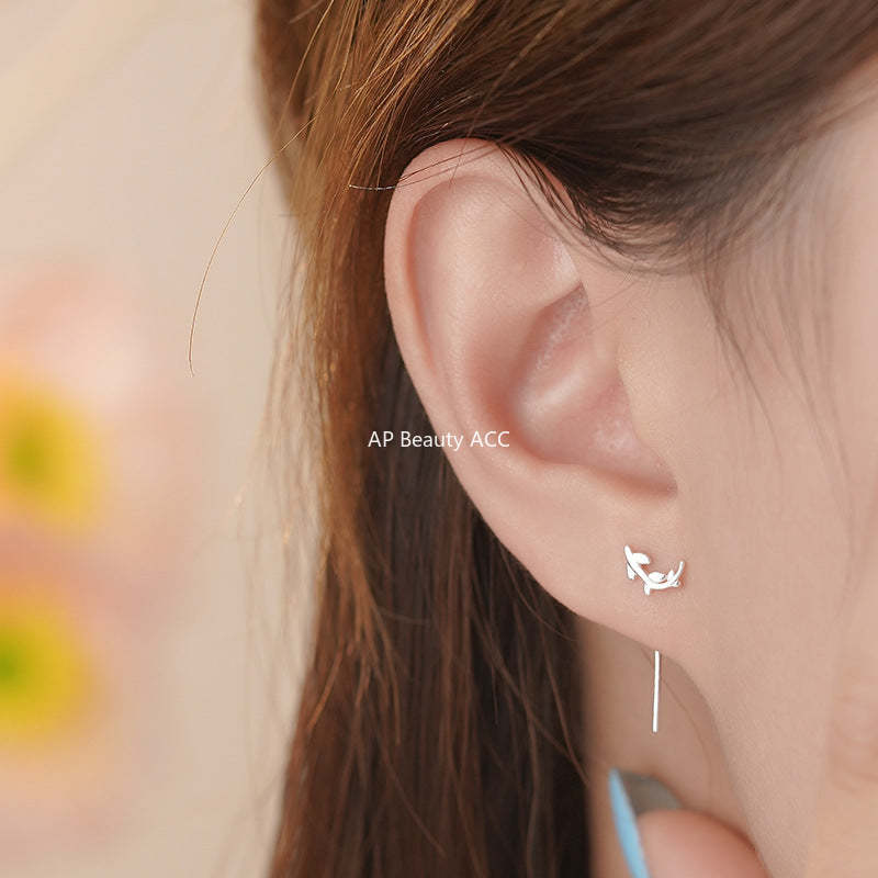 B관 - 999 실버 꽃잎 줄기 모양 드롭 귀걸이 [YC2156E_1] 25.09-4