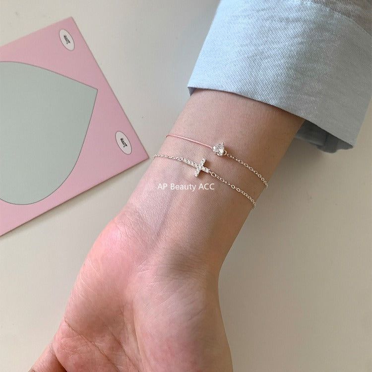 A관 - 925 실버 하트 십자가 디자인 큐빅 팔찌 [SL-487] 25.11-1