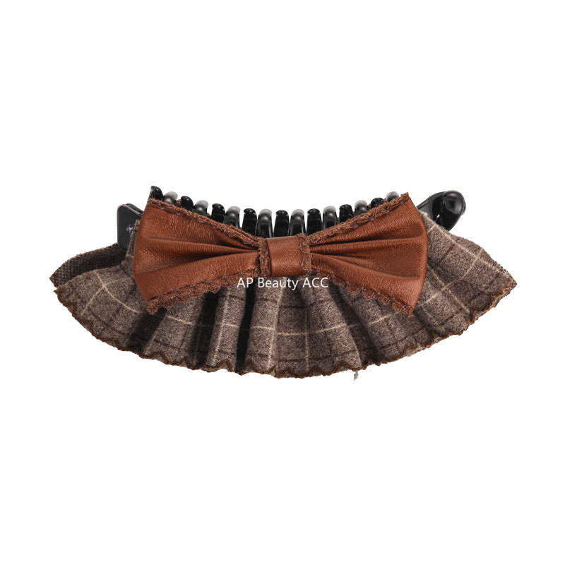 E관 - 체크 패턴 레이스 리본 집게핀 [27719] 25.11-4