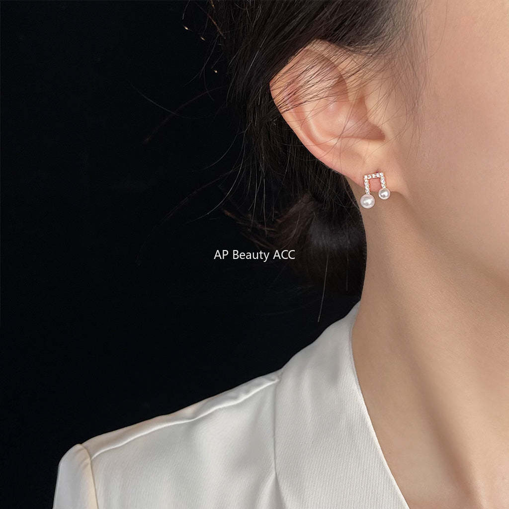 C관 - 925 은침 진주 음표 큐빅 귀걸이 [6442] 25.07-4