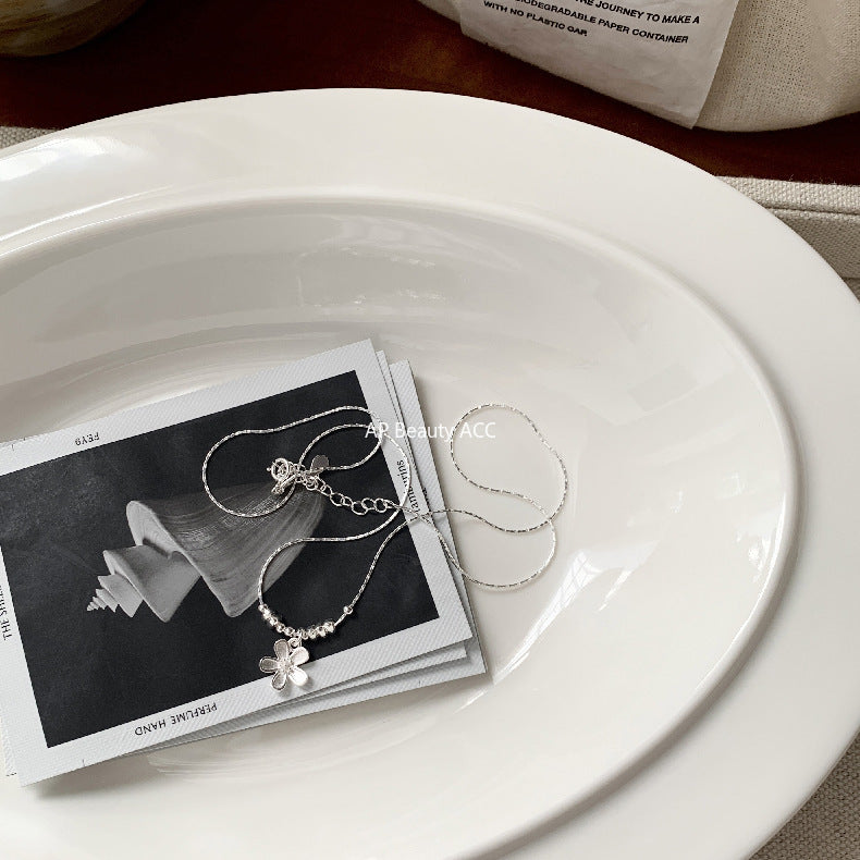 A관 - 925 실버 조각 플라워 대나무 마디 디자인 팔찌 목걸이 [1537-1538] 25.11-2