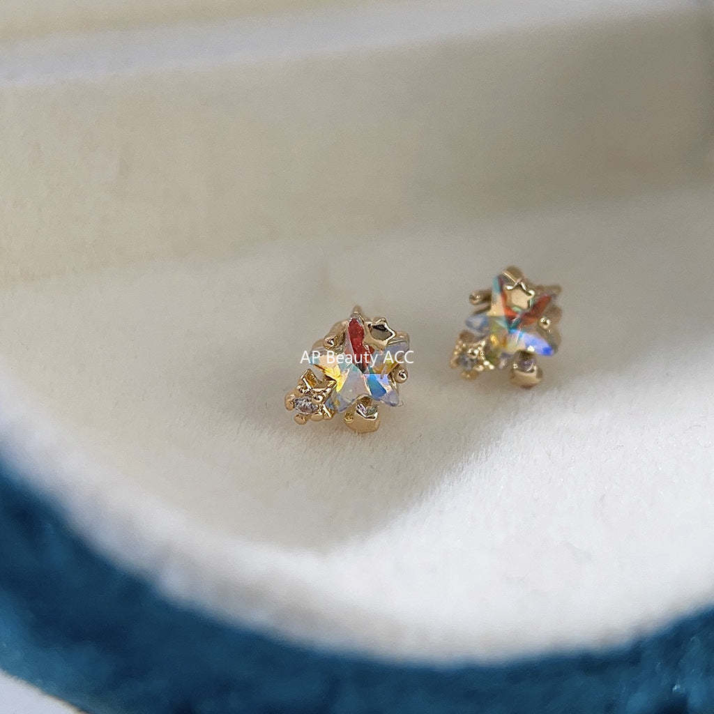 C관 - 고급스러운 미니 글라스 진주 14K 도금 은침 나비 귀걸이 [3754-3755] 24.04-2