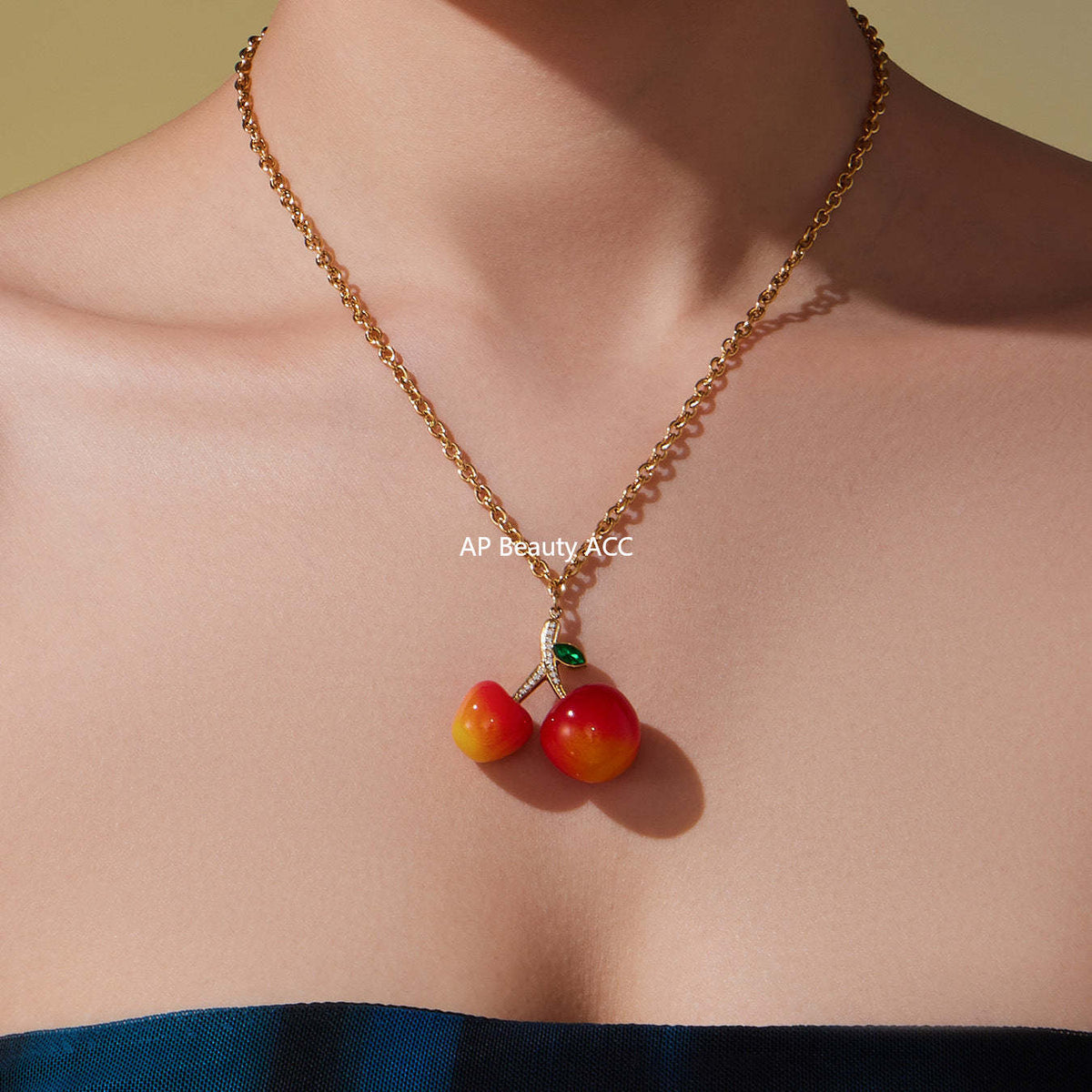 D관 - 스테인리스 스틸 레진 체리 펜던트 큐빅 목걸이 귀걸이 [TXP426-TXF420] 25.10-2