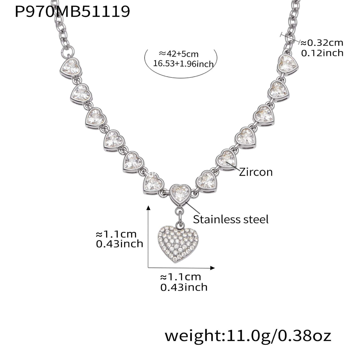 D관 - 스테인리스 스틸 하트 풀큐빅 18K 도금 목걸이 [P970] 25.11-4