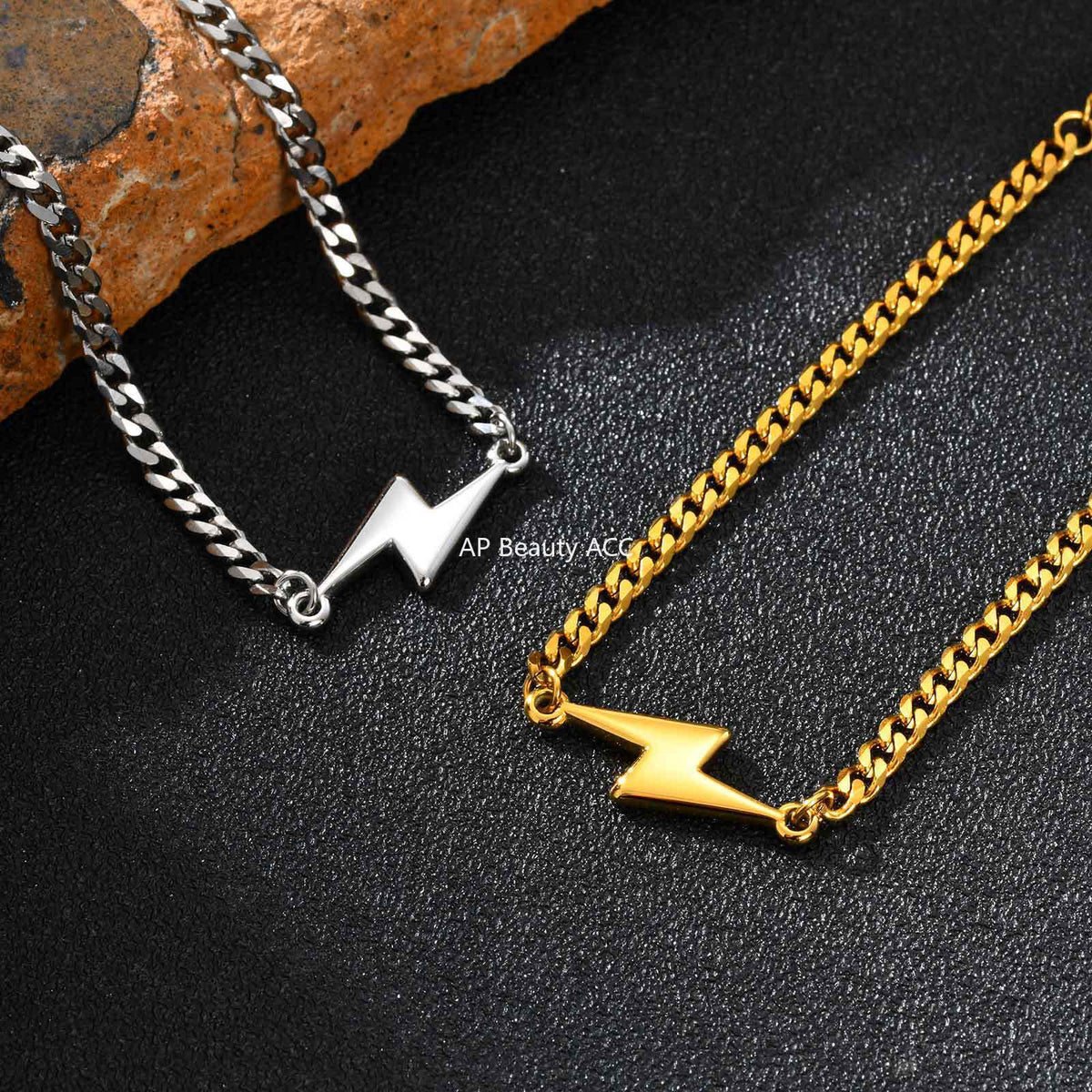 G관 - 스테인리스 스틸 번개 모양 펜던트 체인 팔찌 [BR-2620] 25.11-1