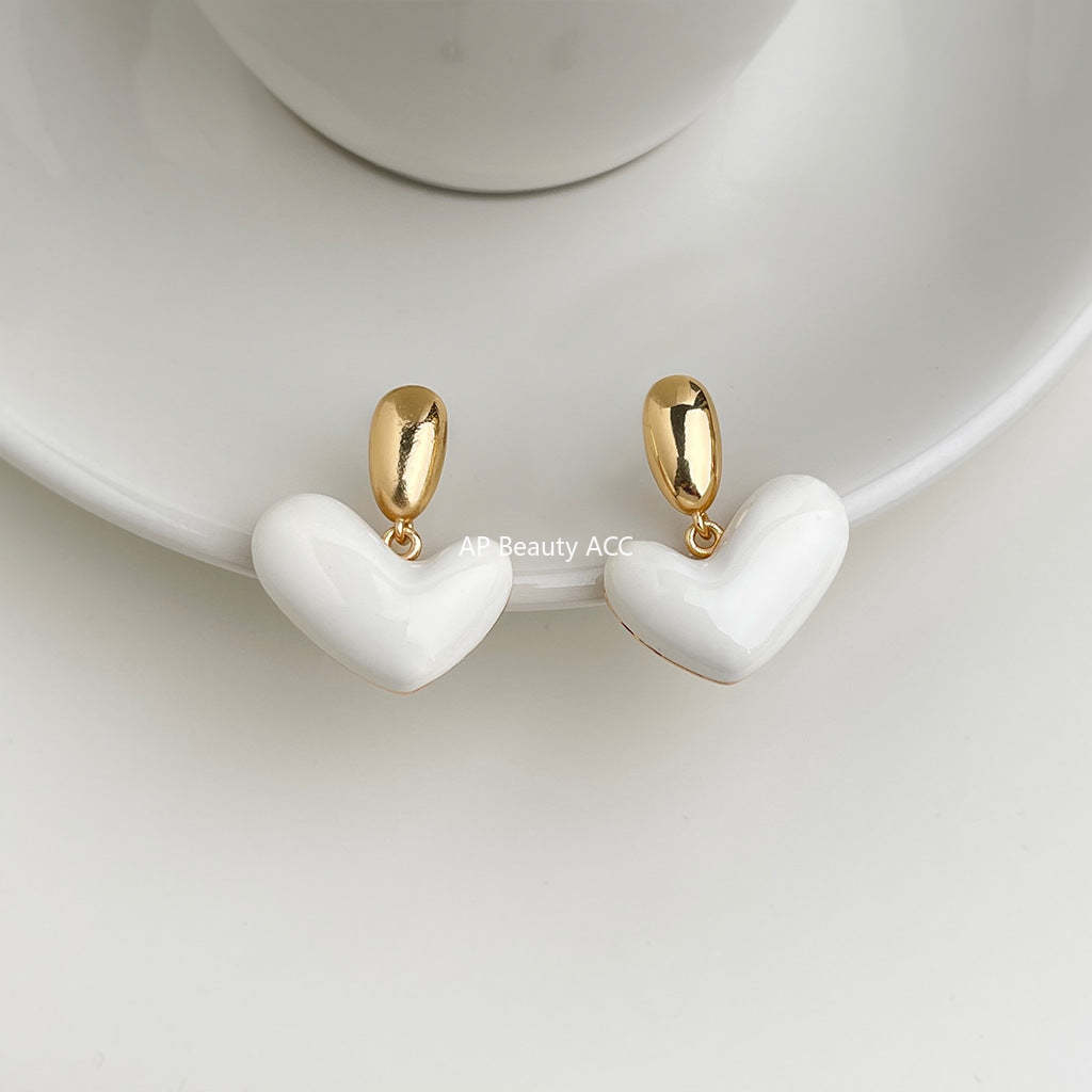 C관 - 오일 코팅 하트 디자인 925 은침 귀걸이 [7108] 25.11-3