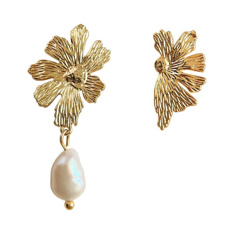 C관 - 14K 도금 프렌치 복고풍 비정형 담수 진주 꽃 은침 귀걸이 [3685] 24.03-4