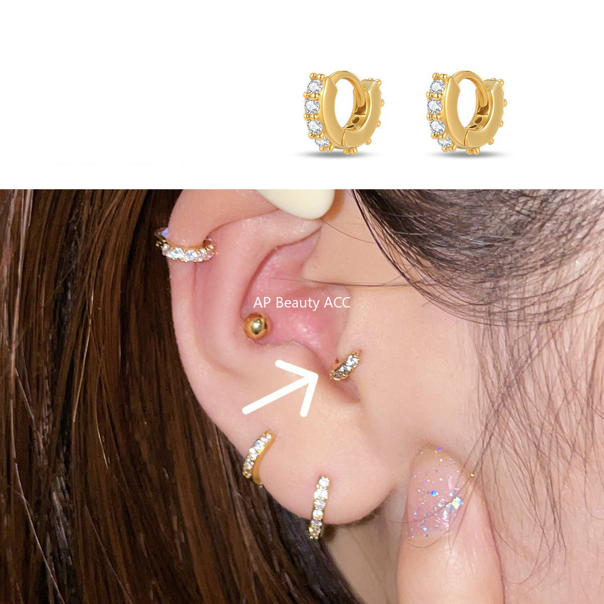 A관 - 티타늄 스틸 큐빅 후프 귀걸이 [EH-4163] 25.10-4