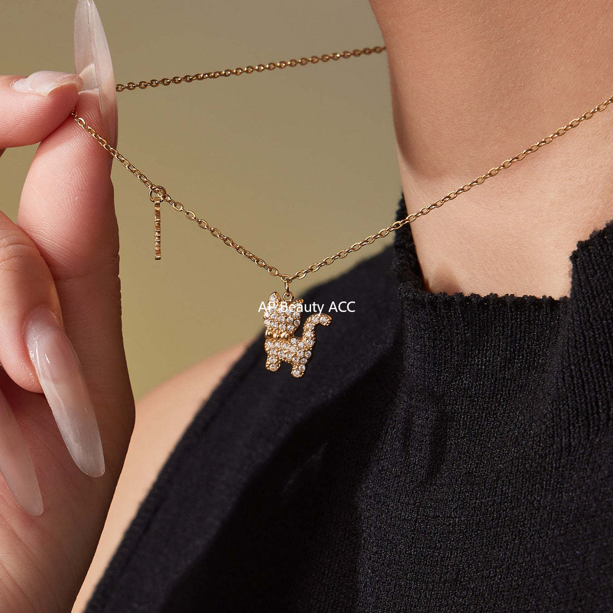 D관 - 고양이 큐빅 펜던트 스테인리스 18K 도금 목걸이 팔찌 [TXP464] 25.11-3