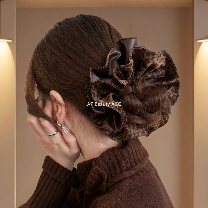 E관 - PU가죽 호피 패턴 양면 곱창 헤어밴드 [27666] 25.11-2
