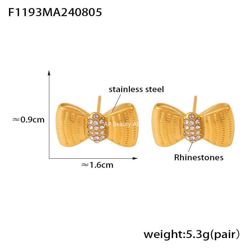 D관 - 스테인리스 스틸 도금 하트와 리본 큐빅 글라스 귀걸이 [F1191-F1192-F1193] 24.08-2
