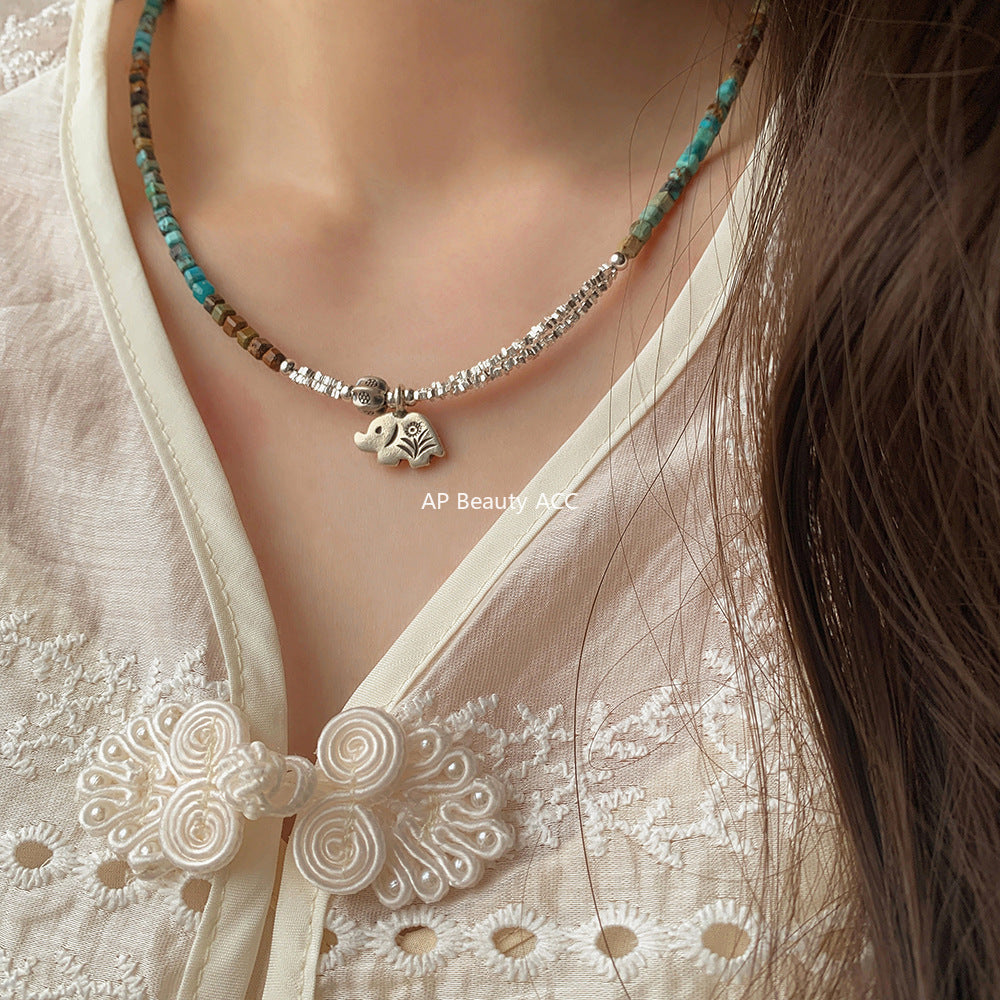 A관 - 925 실버 핸드메이드 터키석 실버 파편 코끼리 팔찌 목걸이 [1278] 25.10-2