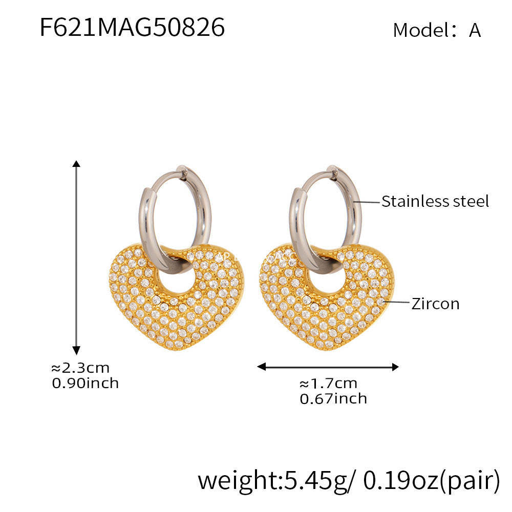 D관 - 스테인리스 풀큐빅 하트 스퀘어 18K 도금 링 귀걸이 [F620-F621] 25.09-1
