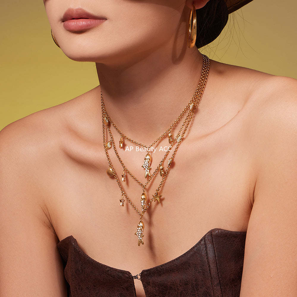 D관 - 스테인리스 스틸 별 물고기 큐빅 펜던트 목걸이 팔찌 [TXP484] 25.11-4