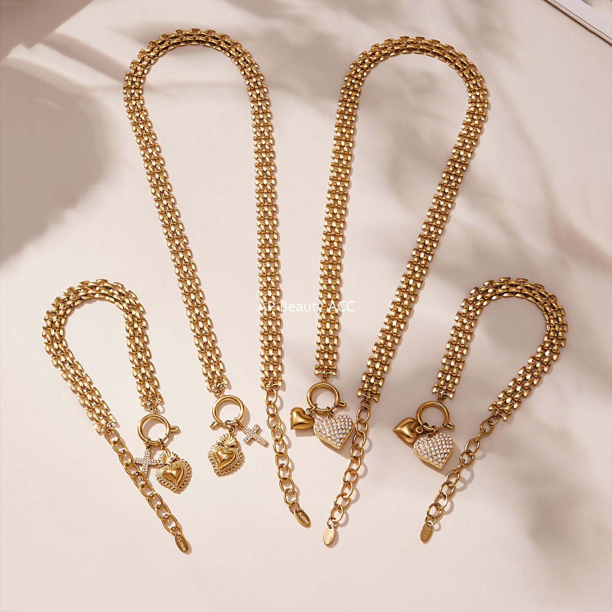 D관 - 하트 풀큐빅 펜던트 체인 스테인리스 스틸 목걸이 팔찌 [TXP476] 25.11-3