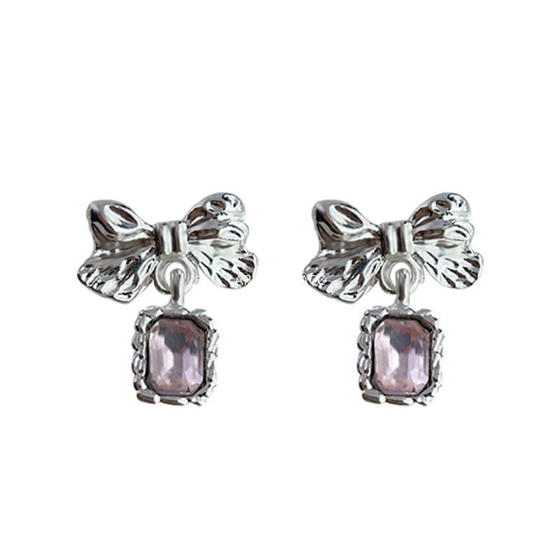 C관 - 핑크 유리 크리스탈 리본 귀걸이 [3958] 24.05-1