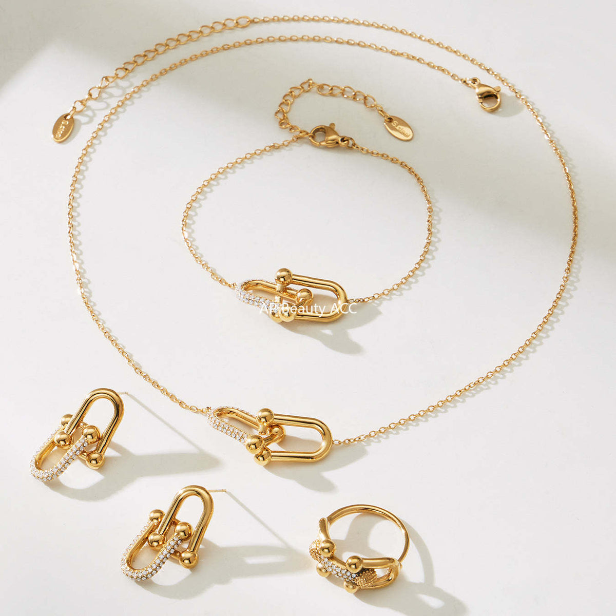 D관 - 스테인리스 스틸 말발굽 모양 큐빅 펜던트 18K 도금 귀걸이 반지 팔찌 목걸이 [TXP501] 25.11-4