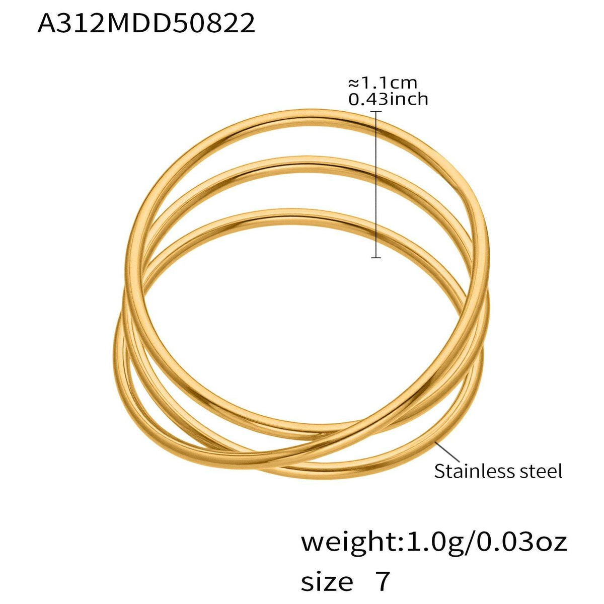 D관 - 큐빅 스테인리스 스틸 18K 골드 도금 반지 [A309-A312-A313] 25.09-4