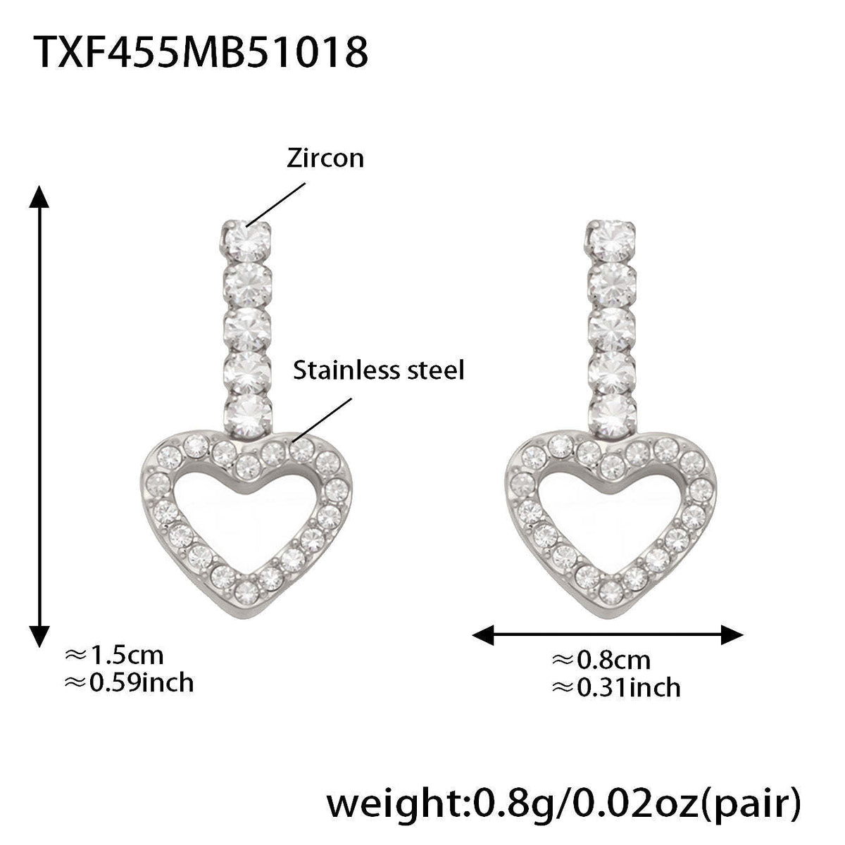 D관 - 스테인리스 스틸 풀큐빅 하트 체인 귀걸이 목걸이 팔찌 [TXP455] 25.10-4