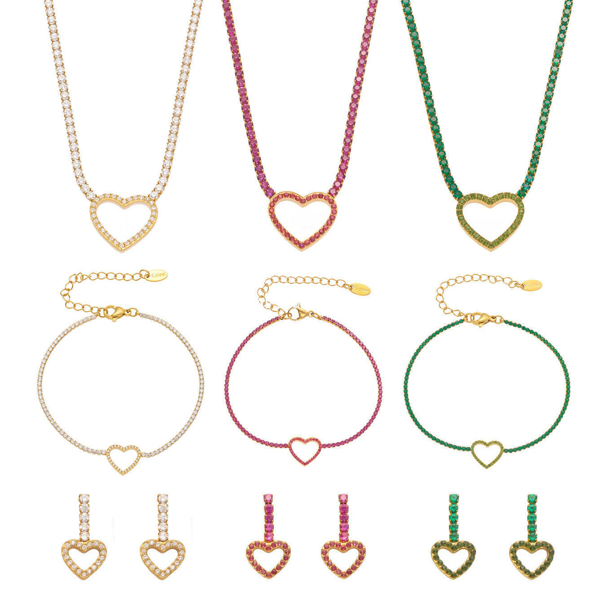 D관 - 스테인리스 스틸 풀큐빅 하트 체인 귀걸이 목걸이 팔찌 [TXP455] 25.10-4