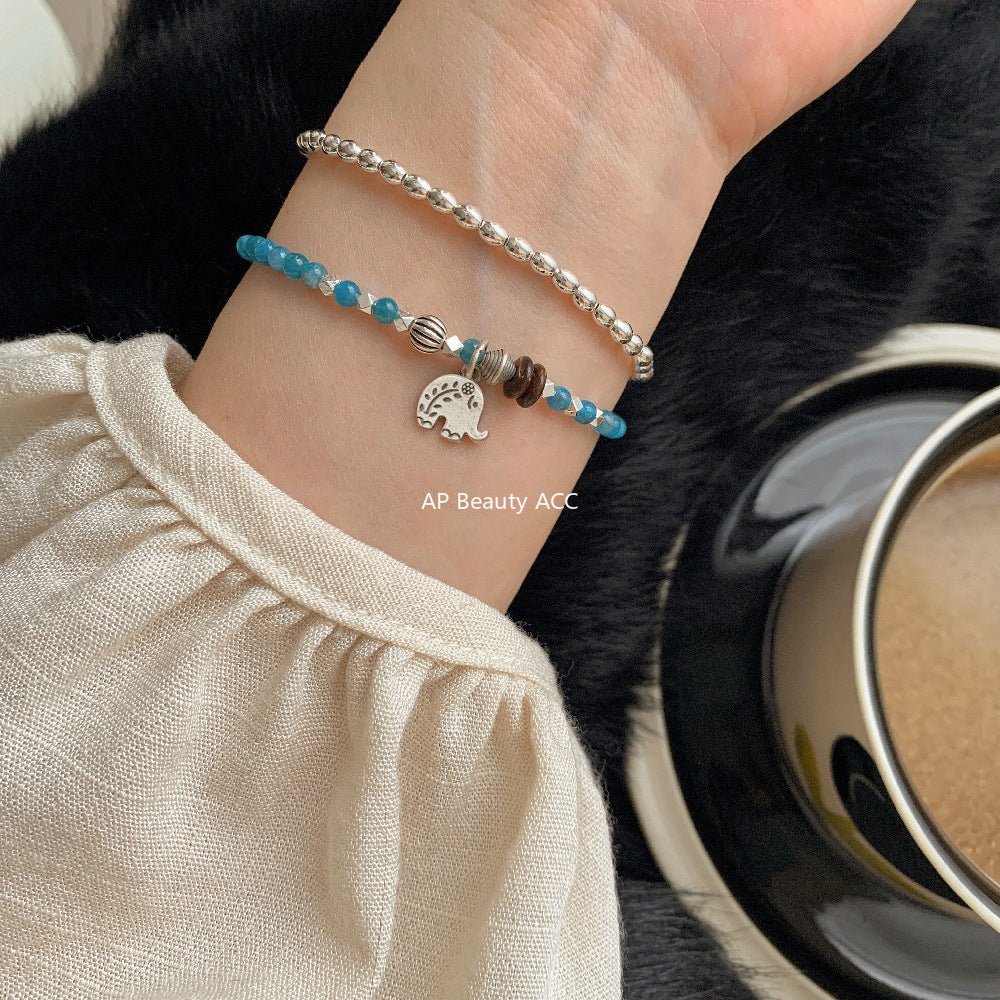 A관 - 925 실버 핸드메이드 코끼리 펜던트 아파타이트 팔찌 목걸이 [1545] 25.11-2