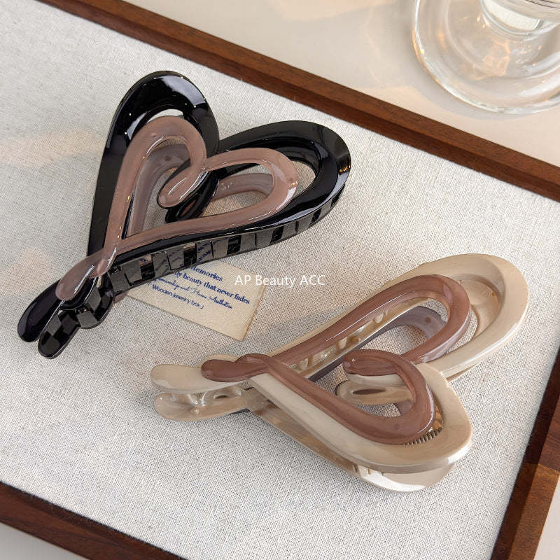 E관 - 브라운 더블 레이어 하트 모양 집게핀 [27753] 25.12-1