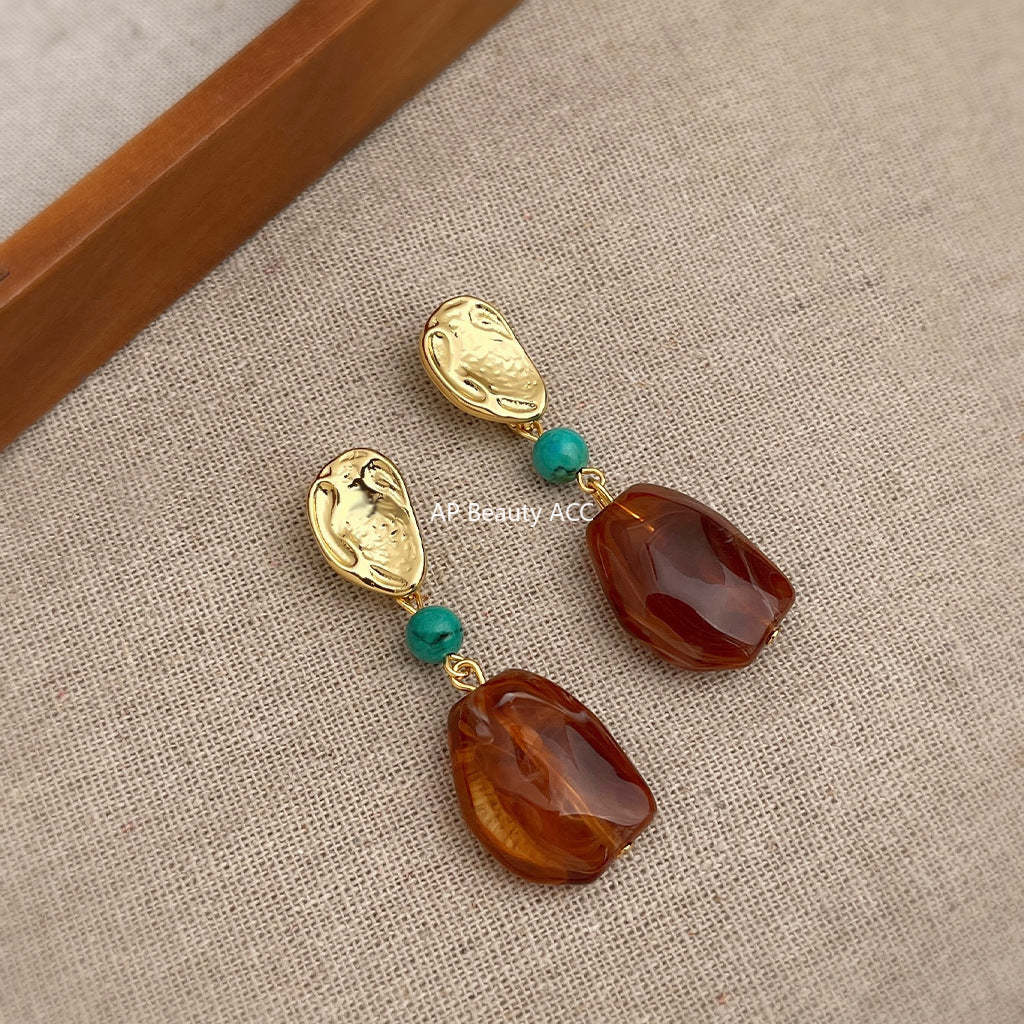 C관 - 핸드메이드 불규칙 브라운 925 은침 귀걸이 [6814] 25.09-4