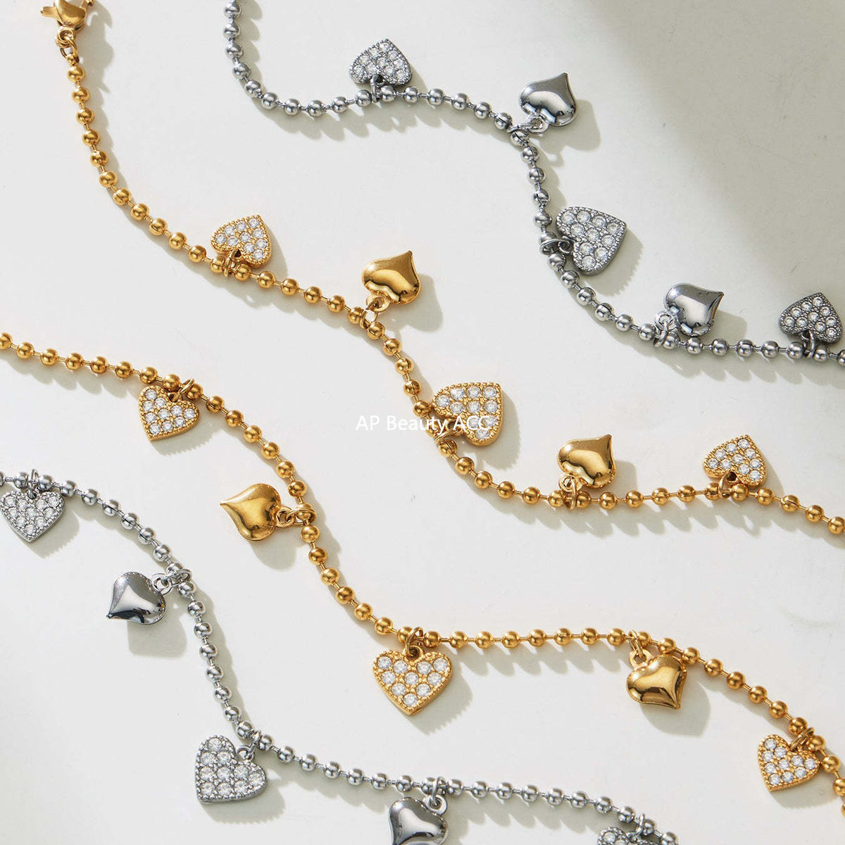 D관 - 스테인리스 스틸 하트 풀큐빅 18K 도금 펜던트 귀걸이 목걸이 팔찌 발찌 [TXP504] 25.11-4