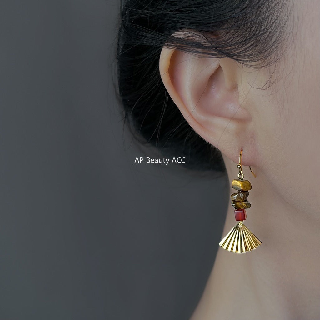 C관 - 핸드메이드 천연 호안석 부채모양 후크형 귀걸이 [6862] 25.10-1