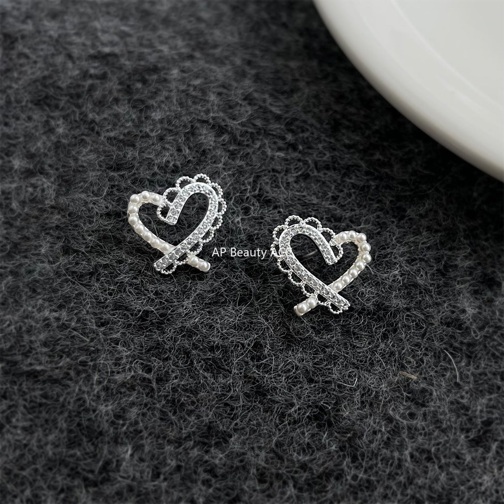C관 - 미니 큐빅 925 은침 하트 레이스 귀걸이 [7067] 25.11-2
