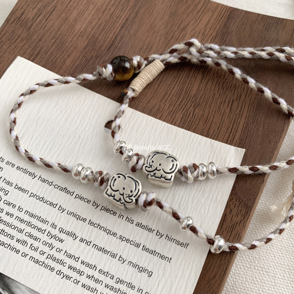 A관 - 925 실버 코끼리 핸드메이드 비즈 스트랩 팔찌 목걸이 [1608] 25.11-2