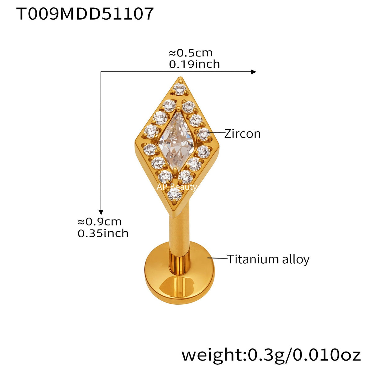 D관 - 티타늄 합금 스틸 입술용 단품 피어싱 [T009] 25.11-2