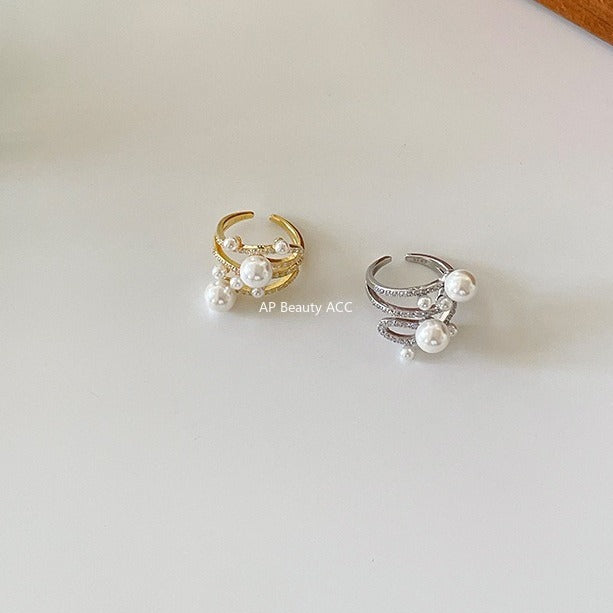 A관 - 빈티지 진주 레이어 큐빅 오픈형 반지 [JZ-0728] 25.11-1