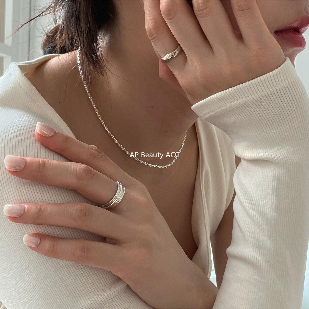 F관 - 925 실버 컷팅 라운드 비즈 실버 파편 목걸이 [B1173] 25.12-3