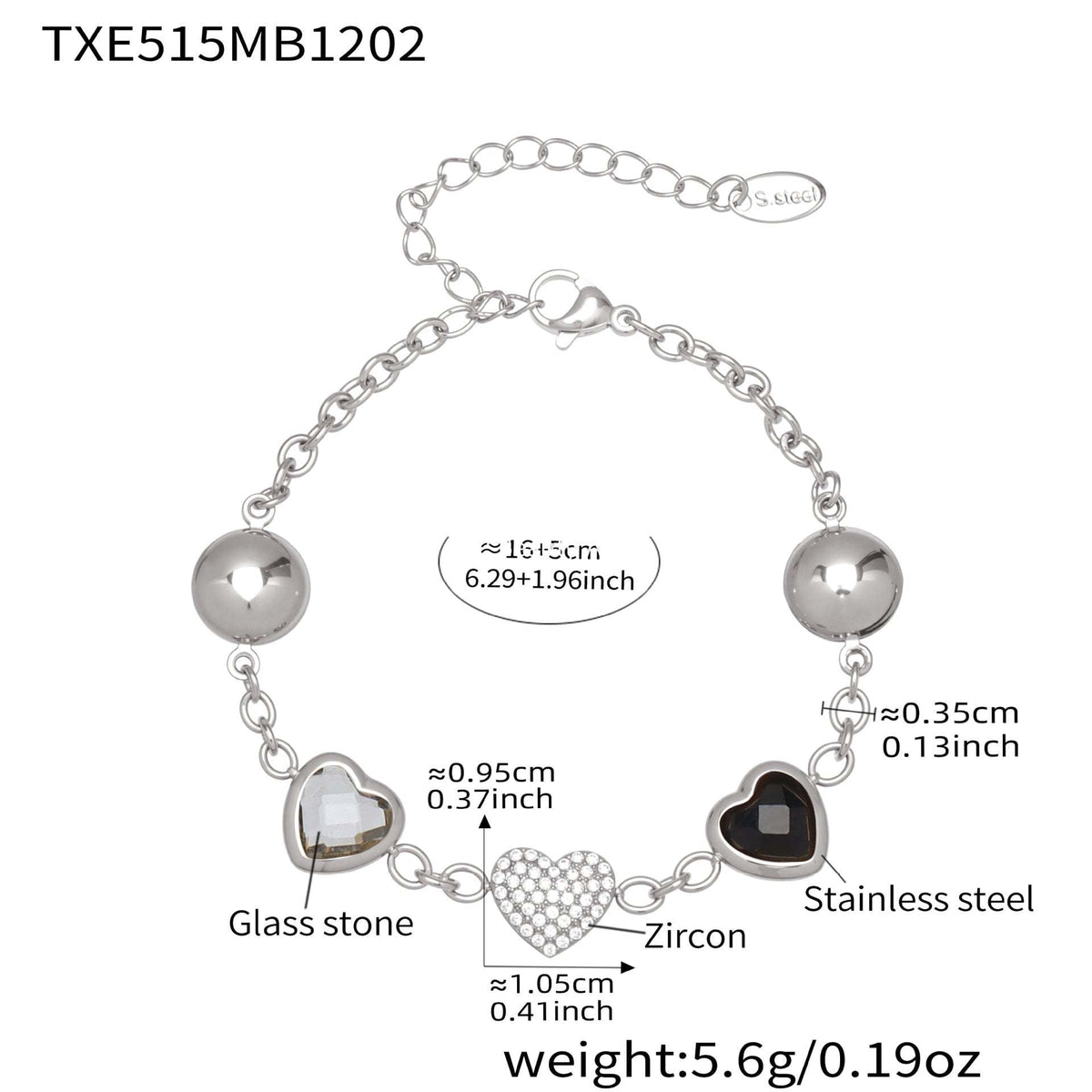 D관 - 컬러 레진 큐빅 하트 18K 도금 스테인리스 스틸 목걸이 팔찌 [TXP515] 25.12-2